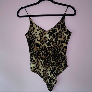 Gaze S Bodysuit Leopard Print V Neck Thin Strap